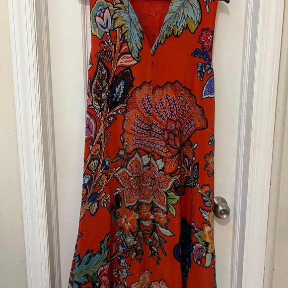 Anthropologie x Maeve Larkhill Mockneck Women Orange Floral Sleeveless Dress - Picture 6 of 9